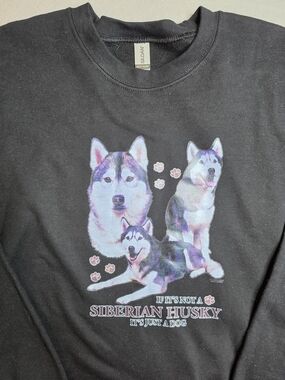 Gildan Black Siberian Husky Graphic Crewneck Sweater - Black 2XL